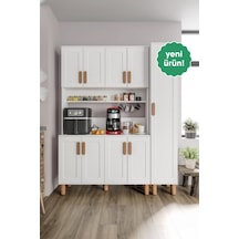 Flora Flr9155 Bohem Kahve Köşesi 9 Kapaklı Mdf Mebran Kapaklı Mutfak Dolabı Çok Amaçlı Dolap Beyaz