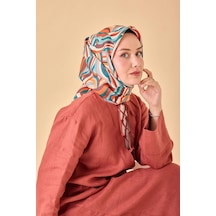 Silk Home Twill İpek Eşarp 11471-35 Kahverengi, Somon, Turuncu, Petrol Mavi, Mercan