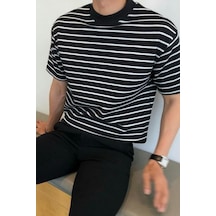 Cool Tarz Erkek Mat Siyah Kısa Kollu Fitilli Akrilik-pamuk Karışımlı Triko T-shirt Mat Siyah Mat Siyah