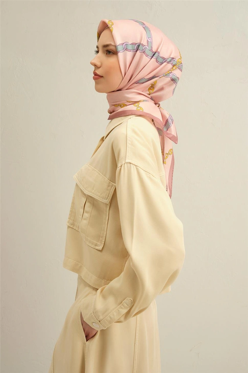 Armine Klasik Desenli Saf İpek Twill Eşarp 9346d 55 Pembe