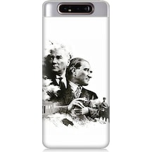 Samsung Galaxy A80 Uyumlu Siyah Beyaz Mustafa Kemal Atatürk Desenli Silikon Kılıf