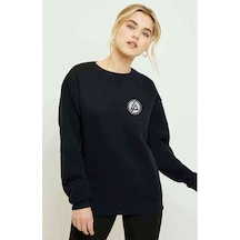 Linkin Park Logo Göğüs Logo Baskılı Siyah Kadın Sweatshirt