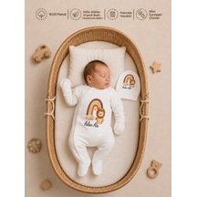Pia Baby İsimli Erkek Bebek Tulum %100 Pamuk İsme Özel Organik Baskılı Bebek Tulumu 2014tyx Ekru