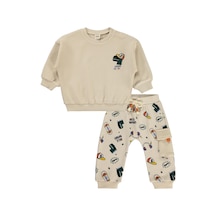 Civil Baby Dinozor Nakışlı 6-18 Ay Takım - Bej Taş Rengi