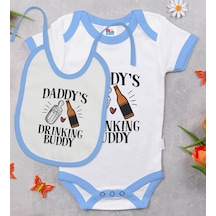Bk Kids Daddy's Drinking Buddy Tasarımlı Mavi Bebek Body Zıbın Ve Çok Renkli