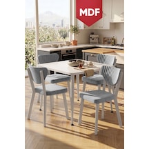 Estro Serisi Mdf Sabit 90x90 Beyaz Mutfak Masası Takımı 4 Adet Sandalye Beyaz Masa Gri Sandalye