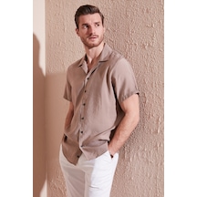 Buratti Regular Fit Apaş Yaka Kısa Kollu Modal Erkek Gömlek Cf24S117929 Camel