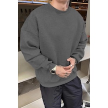 Barlashive Erkek Düz Bisiklet Yaka 3 İplik Pamuklu Sweatshirt - Füme Çok Renkli