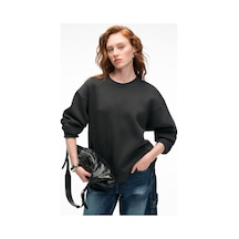 Grımelange ESME Kadın Oversize Yuvarlak Yakalı Kol Ucu Ve Etek Ucu Manşetli Antrasit Sweatshirt