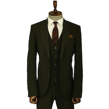 Wessi Tek Düğmeli Slim Fit Yeşil Yelekli Erkek Takım Elbise