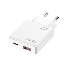 Extra Slım Gan 30w Usb-a Ve Type-c Çift Portlu Hızlı Şarj Aleti, Ultra İnce Güç Adaptörü, Beyaz Acı Kahve