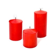 3&apos Lü Kırmızı Silindir Mum Seti 5,5 Cm-7,5 Cm-10 Cm 12 Izgara