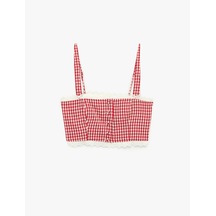 Koton Koton X Sibil Çetinkaya - Slim Fit Dantel Detaylı Pötikareli Askılı Crop Büstiyer Kırmızı Ekose 6sak30059uw Kırmızı Ekoseli