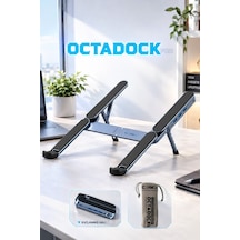Octadock Pro Ayarlanabilir Katlanabilir Laptop Standı Alüminyum Notebook Standı, 6 Kademeli, Usb Hub Destekli