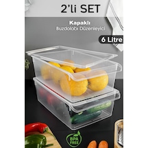 2 Adet Kapaklı Saklama Kabı - Organizer Düzenleyici Meyve Sebze Erzak Kabı Saklama Kutusu 6 Litre Şeffaf