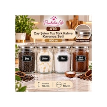 4 Lü Metal Vakum Kapaklı Cam 800 Cc Çay Şeker Tuz Türk Kahve Bakliyat Erzak Saklama Kavanozu Saklama Kabı Kavanoz Gri Gri