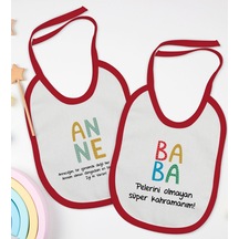 BK Kids Anne ve Baba Tasarımlı 2’li Kırmızı Mama Önlüğü-4 Kırmızı
