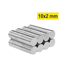 10 Adet 10x2mm Yuvarlak Neodyum Mıknatıs Güçlü Magnet Nikel Kaplamalı Gümüş