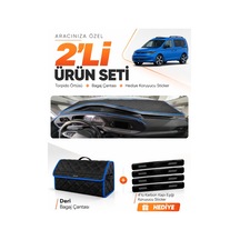 Volkswagen Caddy 2022-2026 Uyumlu Torpido Örtüsü + Deri Bagaj Çantası + Sticker Seti - Siyah Mavi