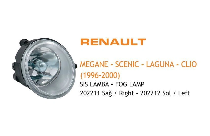 Sis Lambası Sağ Renault Kangoo Iı Megane I Laguna Twıngo 01 Scenıc 01- Opel Vıvaro 02- Yuvarlak H1