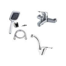 3'lü Set Banyo Bataryası Lavabo Bataryası Kare Duş Seti 5 Yıl Garanti 285 ML