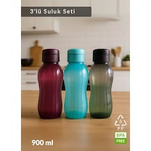 Suluk 3'lü Set Su Şişesi Bpa Free Okul Suluğu Pp-5 Suluk Spor Okul Ofis Suluğu Siyah-bordo-mavi 900 Ml Bordo - Mavi