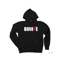 David Bowie Logo Siyah Fermuarlı Kapşonlu Sweatshirt Siyah