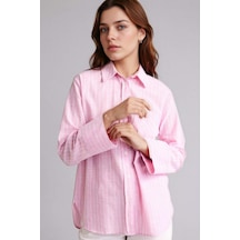 Defacto Relax Fıt Çizgili Flamlı Pamuk Uzun Kollu Tunik F6314ax26sppn623 Pembe-pn623