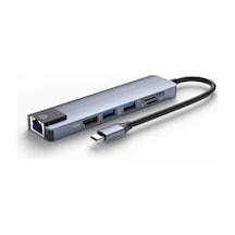 Smartgift 6 Port USB Hub Type C Ethernet/HDMI Adaptör USB 3.0 Çoklayıcı Çoğaltıcı Gri