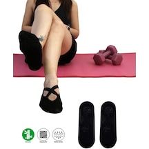 2 Çift Bambu Siyah Kaymaz Taban Silikon Baskılı Yoga Fitness Pilates Ve Aktivite Kadın Çorabı