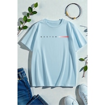 Uyguntarz Unisex Boston Tasarım Basklı Tshirt Bebe Mavisi