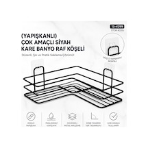 Yapışkanlı Çok Amaçlı Siyah Kare Banyo Raf Köşeli