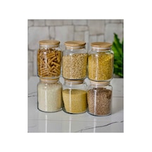 6 Adet 1000 Ml Bambu Kapaklı Cam Kavanoz Seti Bakliyat Saklama Kavanoz Seti Bej Bej