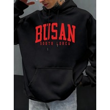 Startmore Tarzsokak Busan Güney Kore Mektup Desen Erkekler Büyük Boy Hoodie Rahat Hoody Sonbahar Moda Streetwear Siyah