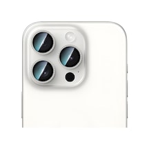 İphone 15 Pro Uyumlu Caseworld Alloy Sparkling Diamond Serisi Taşlı Lens Koruyucu Gümüş