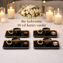 6 Lı Gold Siyah Türk Kahvesi Fincan Seti Altın Detaylı Kahve Yanı Tabaklı, Porselen Fincan Ve Sunum Tabağı Takımı Çok Renkli