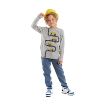 Denokids İş Makineleri Erkek Çocuk Gri T-shirt Mavi Pantolon Takım Gri - Mavi