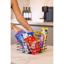 Siyah Çok Amaçlı Oval Köşeli Kare Sepet - Metal Paslanmaz Siyah