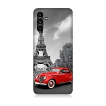 Samsung Galaxy A13 Uyumlu Eyfel İn Yanında Klasik Araba Desenli Silikon Kılıf Çok Renkli
