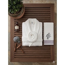 Premium 2'li Aile Bornoz Seti Çeyizlik Pamuklu Hediyelik Banyo Takımı S/m Krem