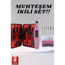 Elektrikli Manikür Pedikür Seti İkili Set 17 Parça Tırnak Bakımı Nasır Temizleme Tırnak Şekillendirme