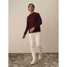 Xint Bordo Pamuk Dokulu Regular Fit Uzun Kollu Tişört 502063
