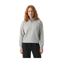 Sportive Cleo Zip Neck Kadın Gri Günlük Stil Sweatshirt 26yk0006-kml