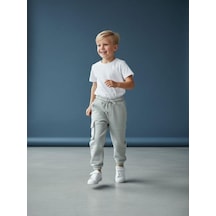 Zekids Erkek Çocuk Beli Paçası Lastikli Kargo Cepli Eşofman Alt-16622 Gri