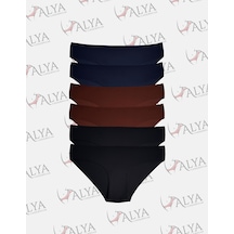 Alya Underwear Basic Lazer Kesim Kadın Bikini Külot Dikişsiz Kadın Slip - Ultra Esnek Ve Rahat 6'lı Paket Siyah - Kahve - Lacivert