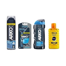 After Shave Balm Survivor 200 Ml, Arko Men T3 Pro 3 Bıçaklı Tıraş Bıçağı, Arko Men Cool Tıraş Köpüğü 200 Ml, Arko Men Cool Tıraş Kolonyası 250 Ml, Erkek Tıraş Seti