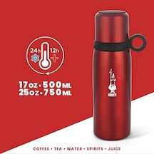 Bialetti - Termos - 460ml - Kırmızı Renk - Paslanmaz Çelik - Çift Katmanlı - 12 Saat Sıcak 24 Saat Soğuk Tutar - Bardaklı Kapak Özelliği Açık Beyaz