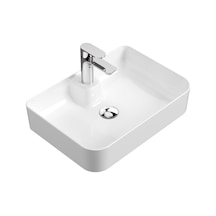 Mestola Tezgah Üstü Kare Çanak Lavabo Batarya Delikli 50 X 35 Cm Beyaz