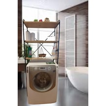 Met35 3 Raflı Metal Banyo Düzenleyici Metal Banyo Rafı Çamaşır Ma Ceviz