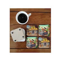 Taş Devri Mcdonalds Dekoratif Ahşap Bardak Altlığı Seti 009 Çok Renkli